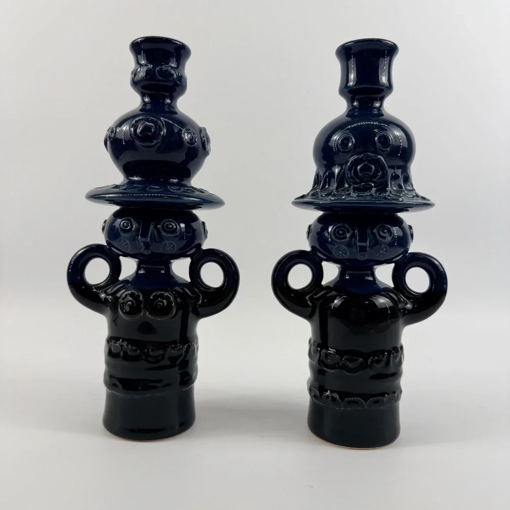 Rosenthal Studio Linie Bjorn Wiinblad Magic People Candlesticks Pair Blue